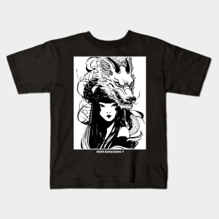 Japanese Samurai Girl Asian Dragon Urban Cyberpunk Style Kids T-Shirt